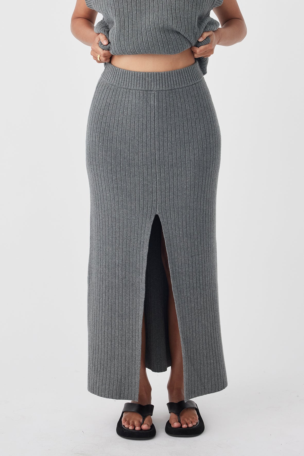 Maya Organic Cotton A-Line Skirt - Dark Grey Marle