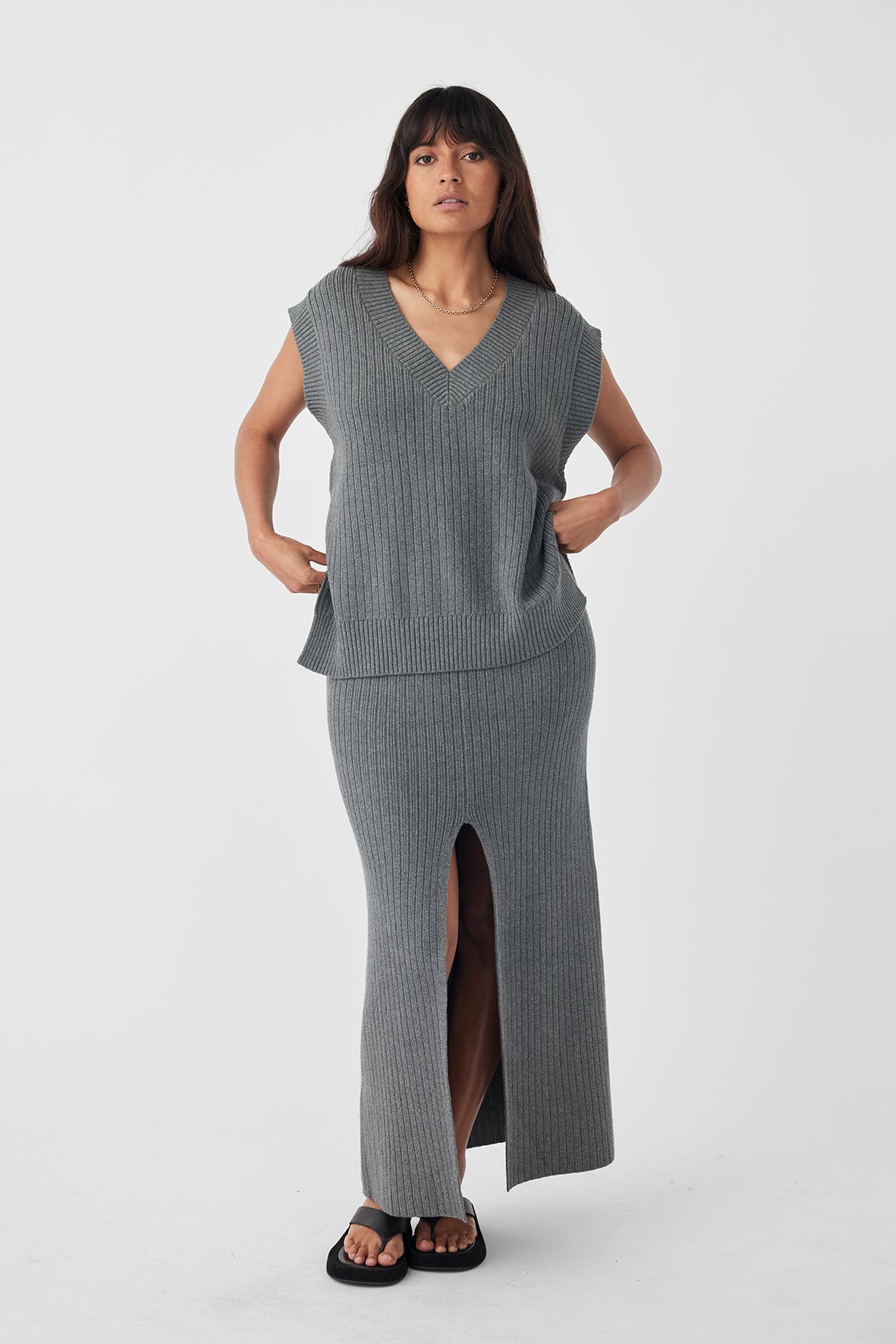Maya Organic Cotton A-Line Skirt - Dark Grey Marle