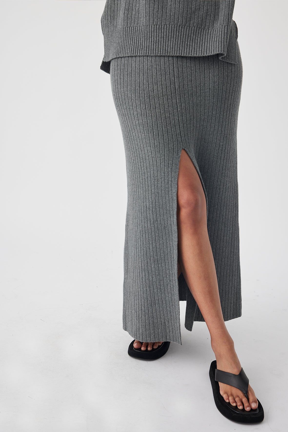 Maya Organic Cotton A-Line Skirt - Dark Grey Marle