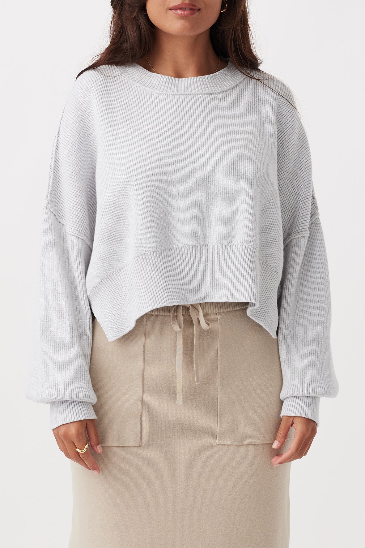 Harlo Cropped Organic Sweater - Light Grey Marle