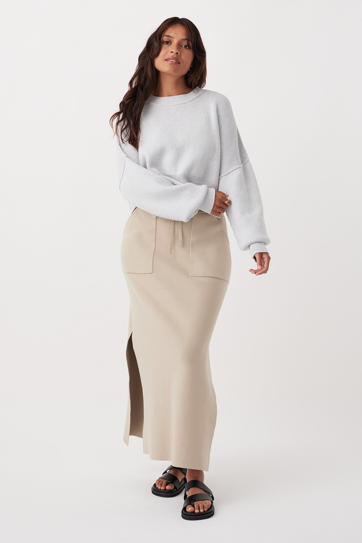Lou Organic Cotton A-Line Skirt - Taupe