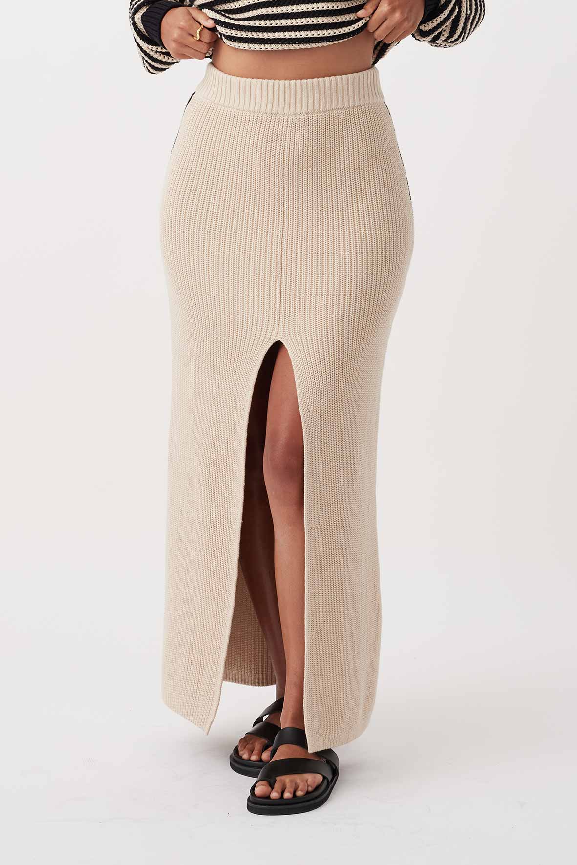Alfie Organic Cotton Ribbed Skirt - Sand & Black