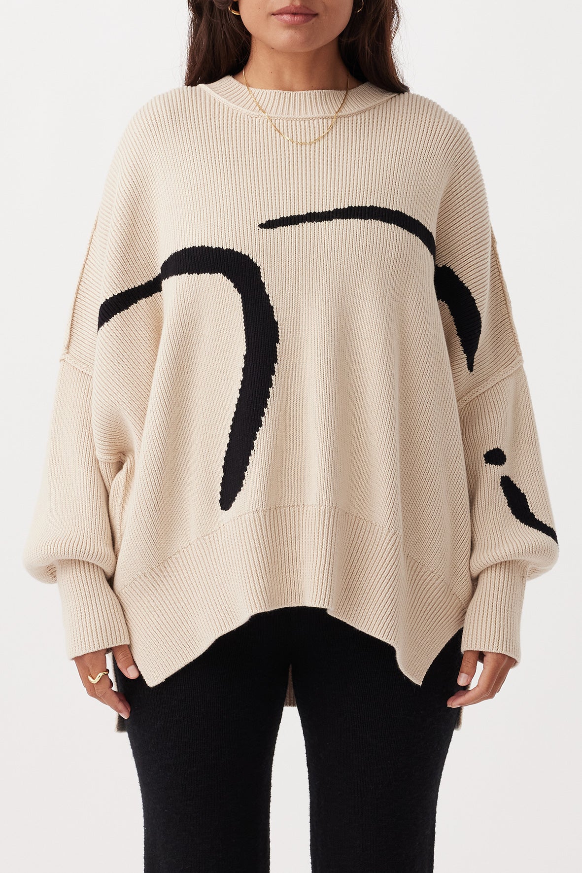 Hazel Organic Cotton Sweater - Sand & Black