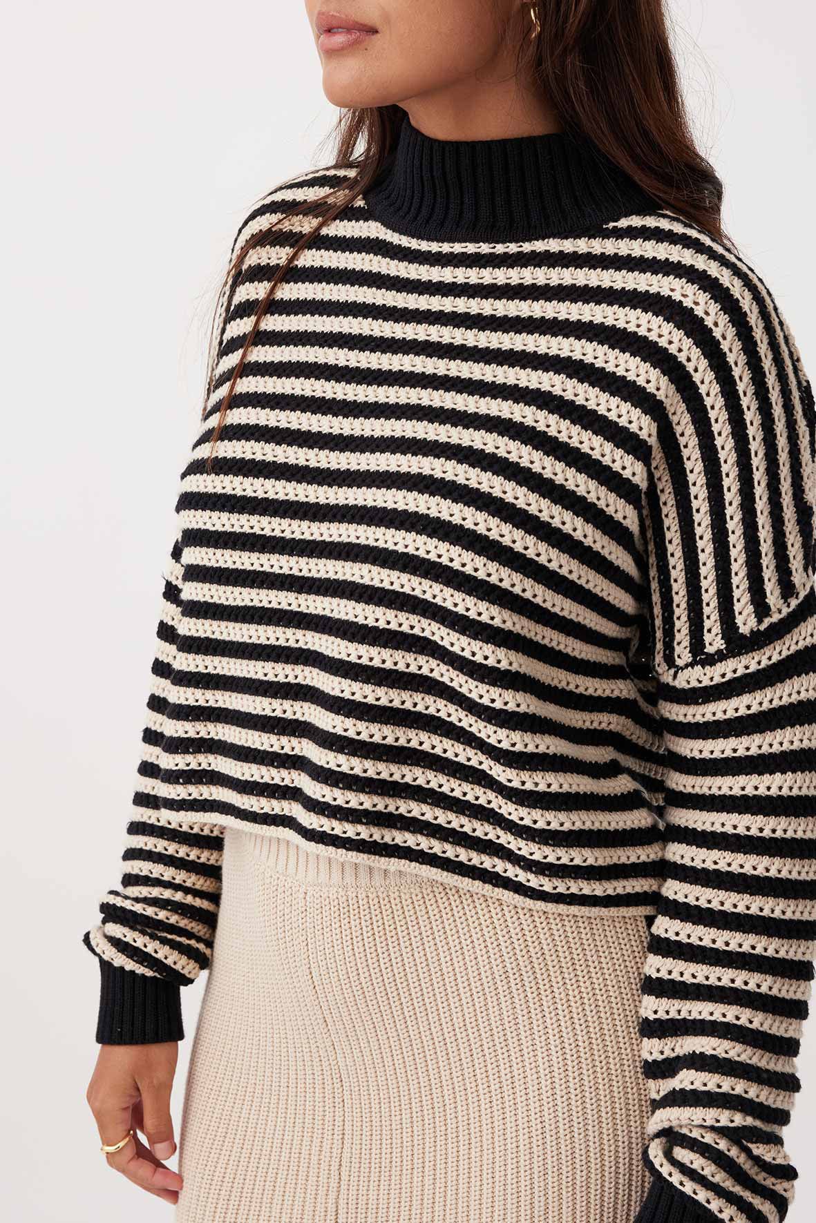 June Cropped Sweater - Sand & Black