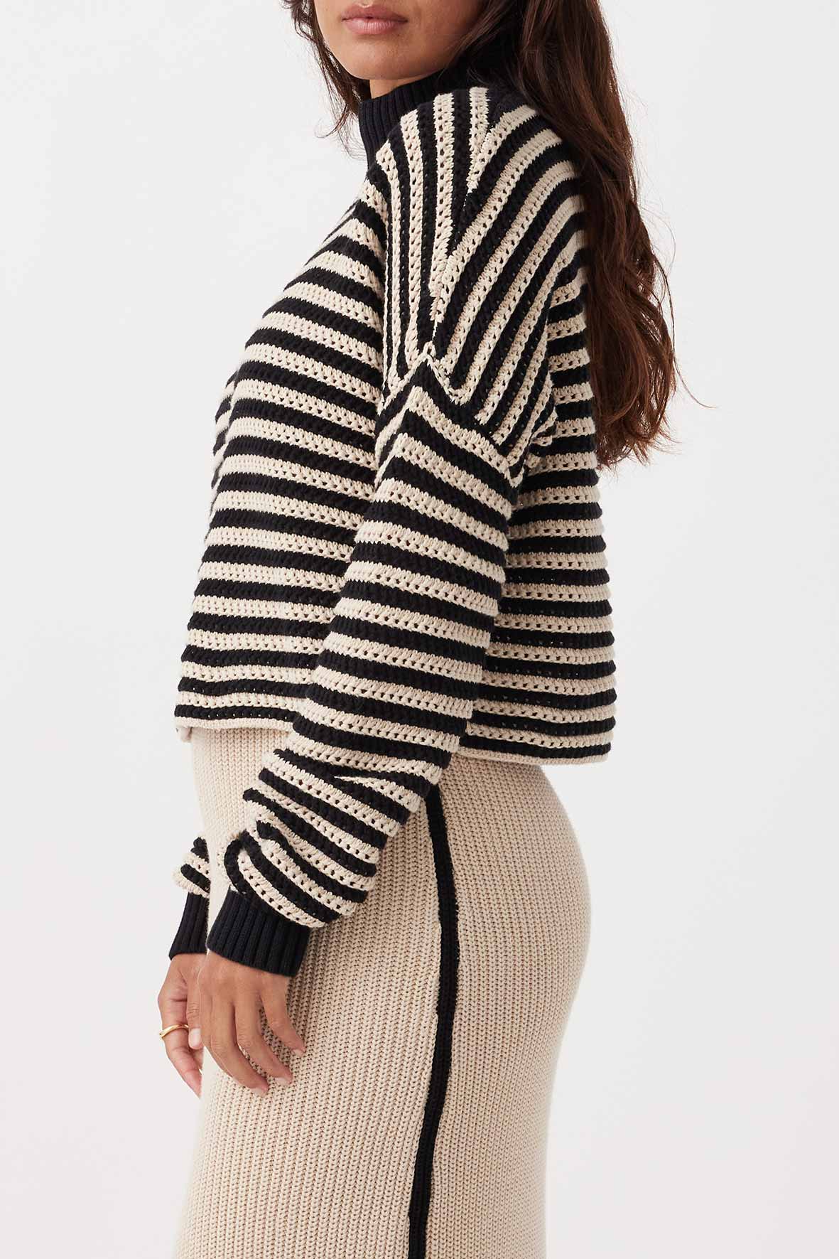 June Cropped Sweater - Sand & Black