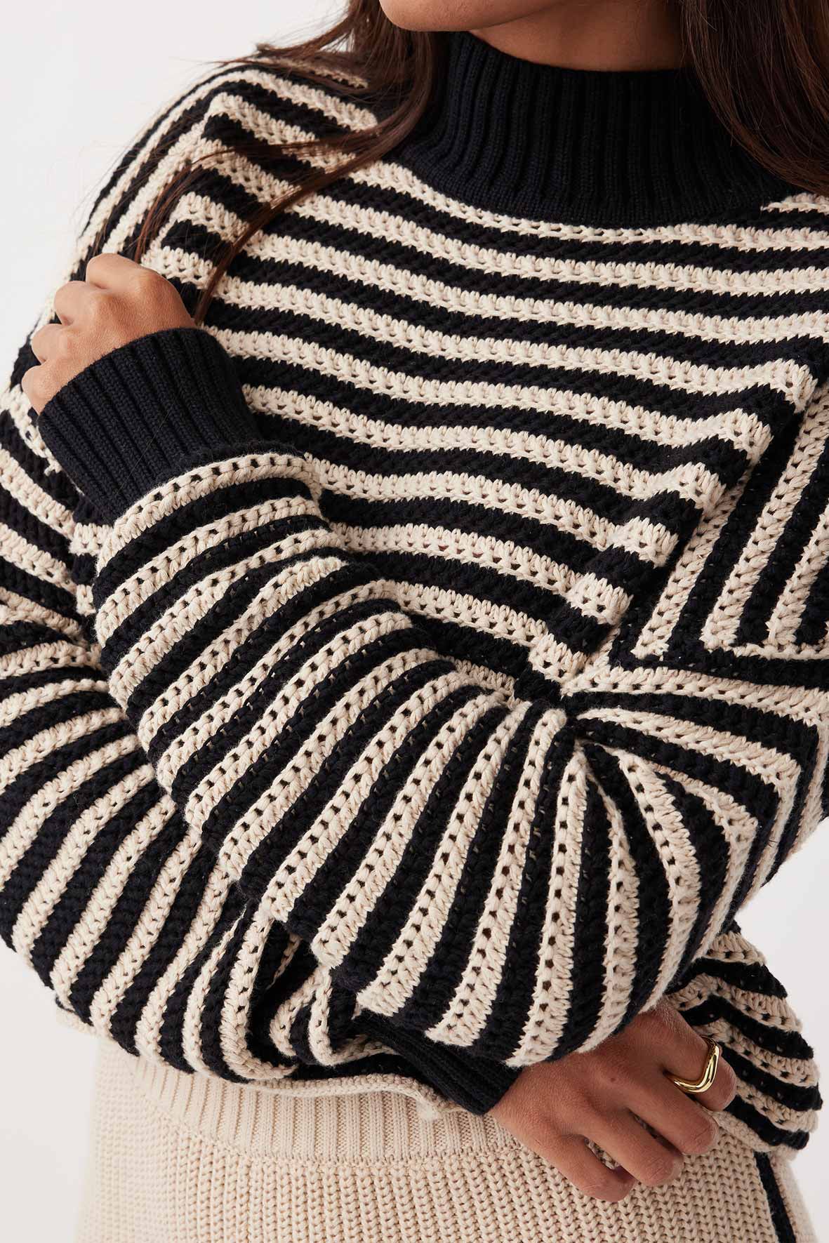 June Cropped Sweater - Sand & Black