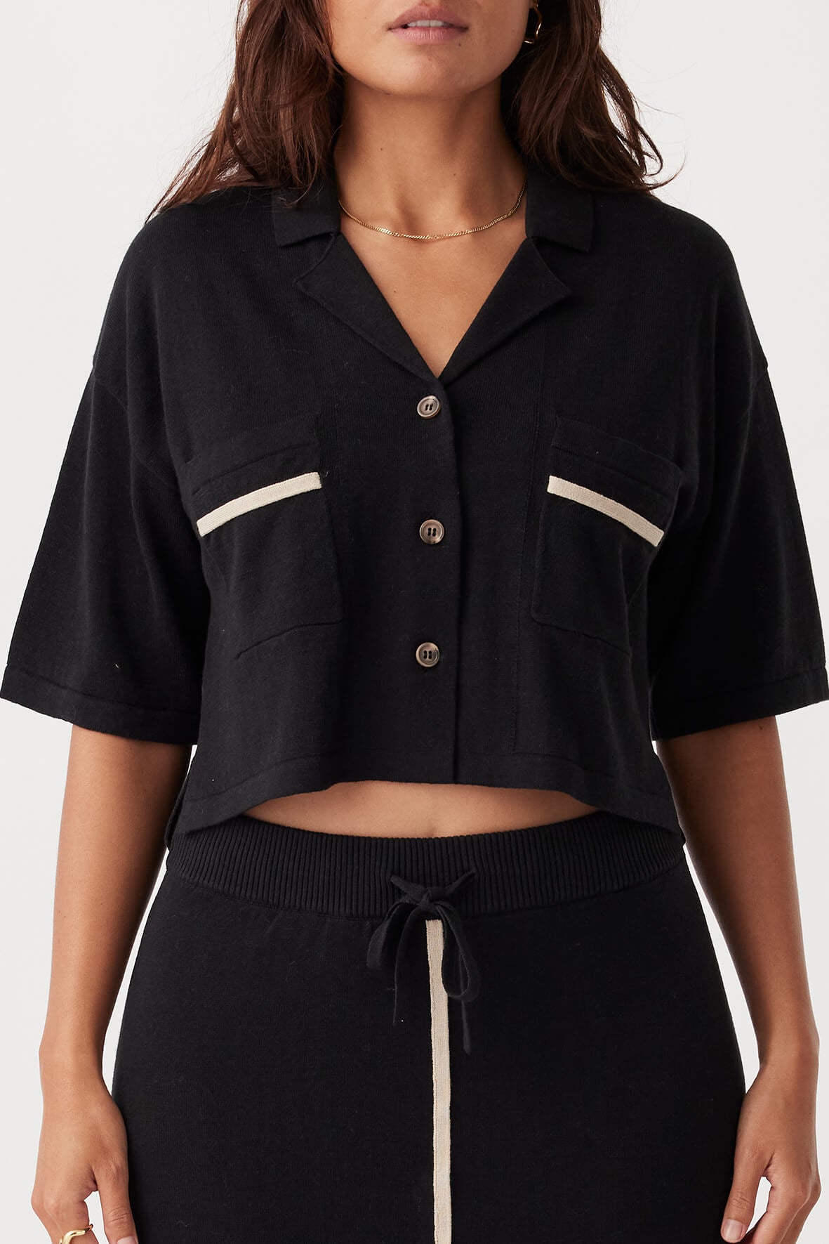 Quinn Cropped Shirt - Black & Taupe