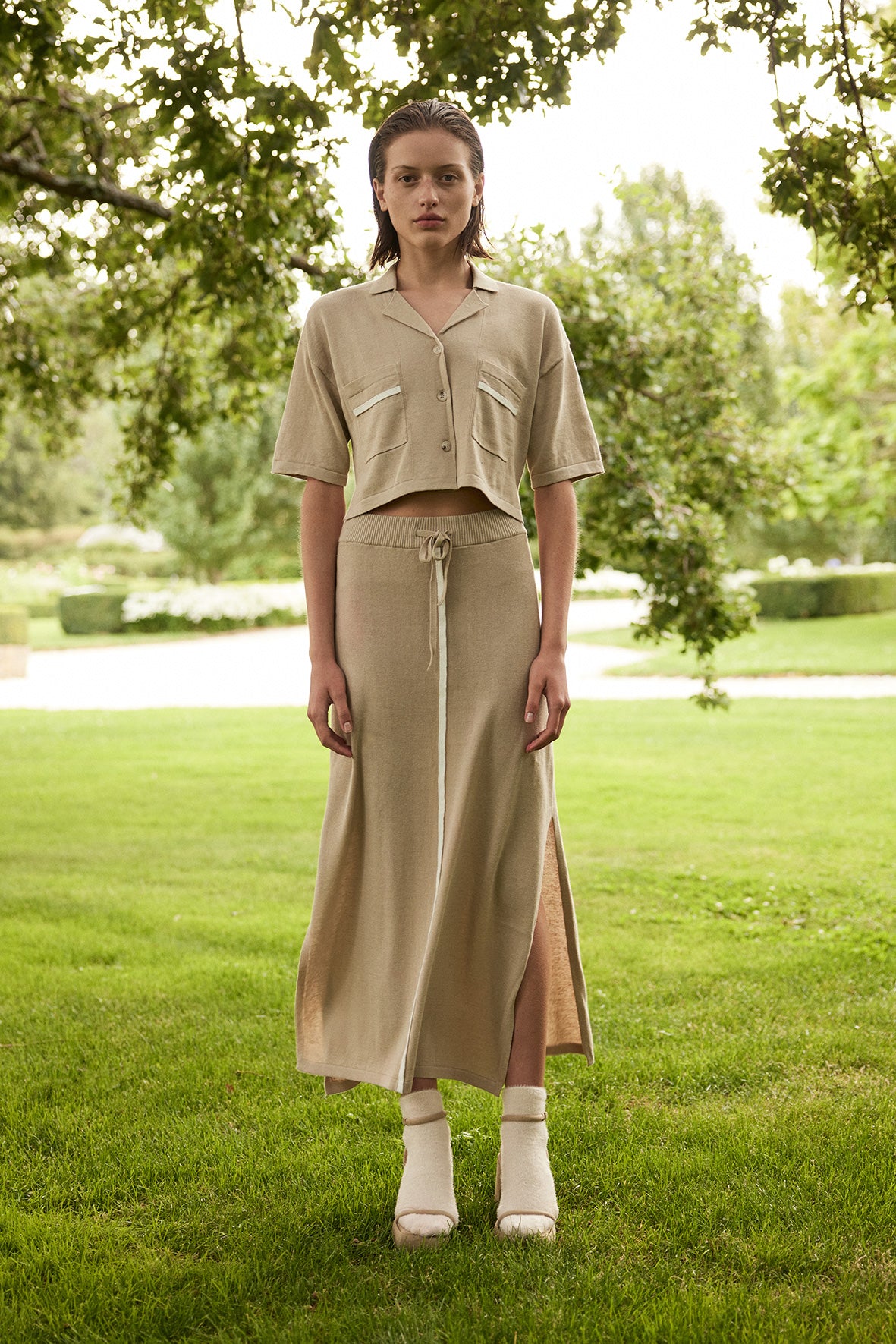 Quinn Organic Cotton-Linen Skirt - Taupe