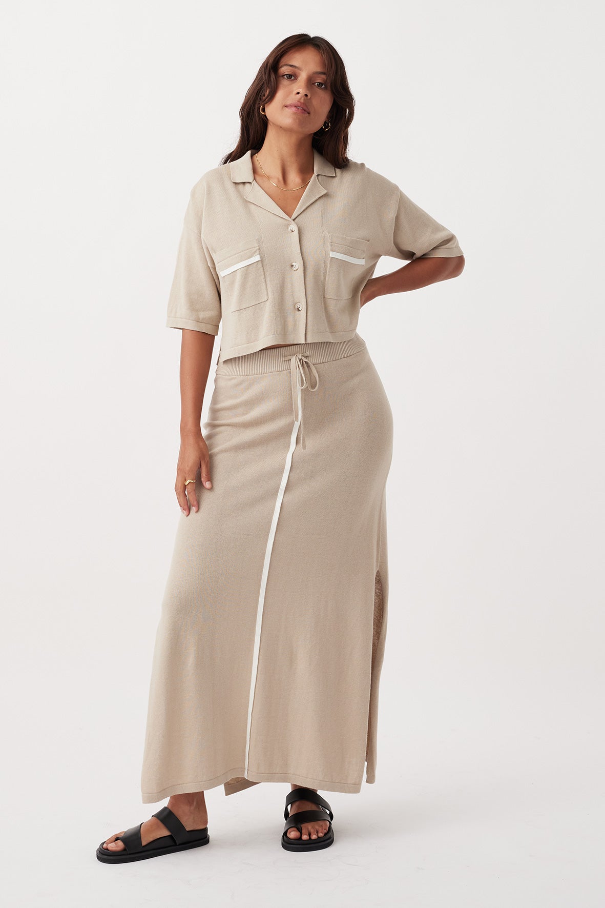 Quinn Organic Cotton-Linen Skirt - Taupe