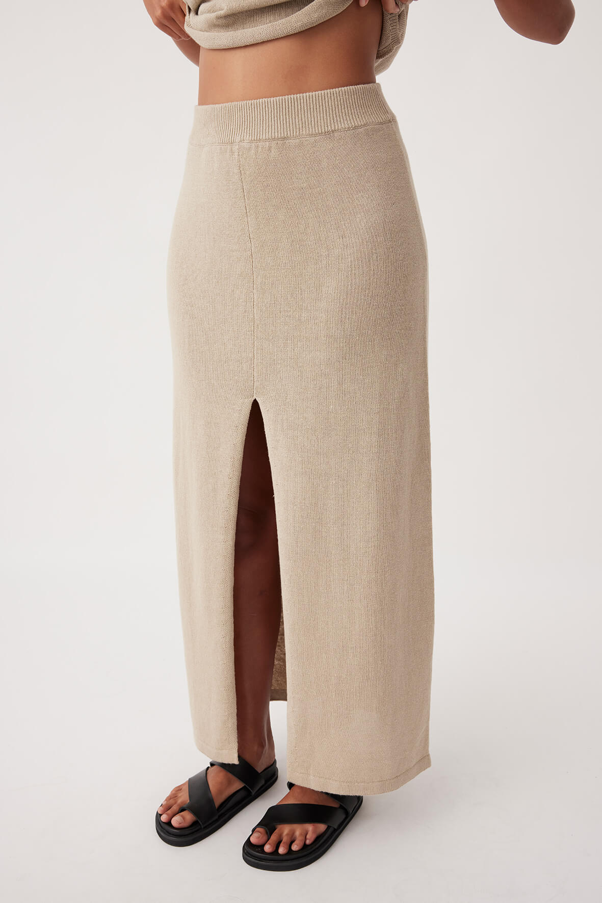 Poppy Organic Cotton Linen Skirt - Taupe