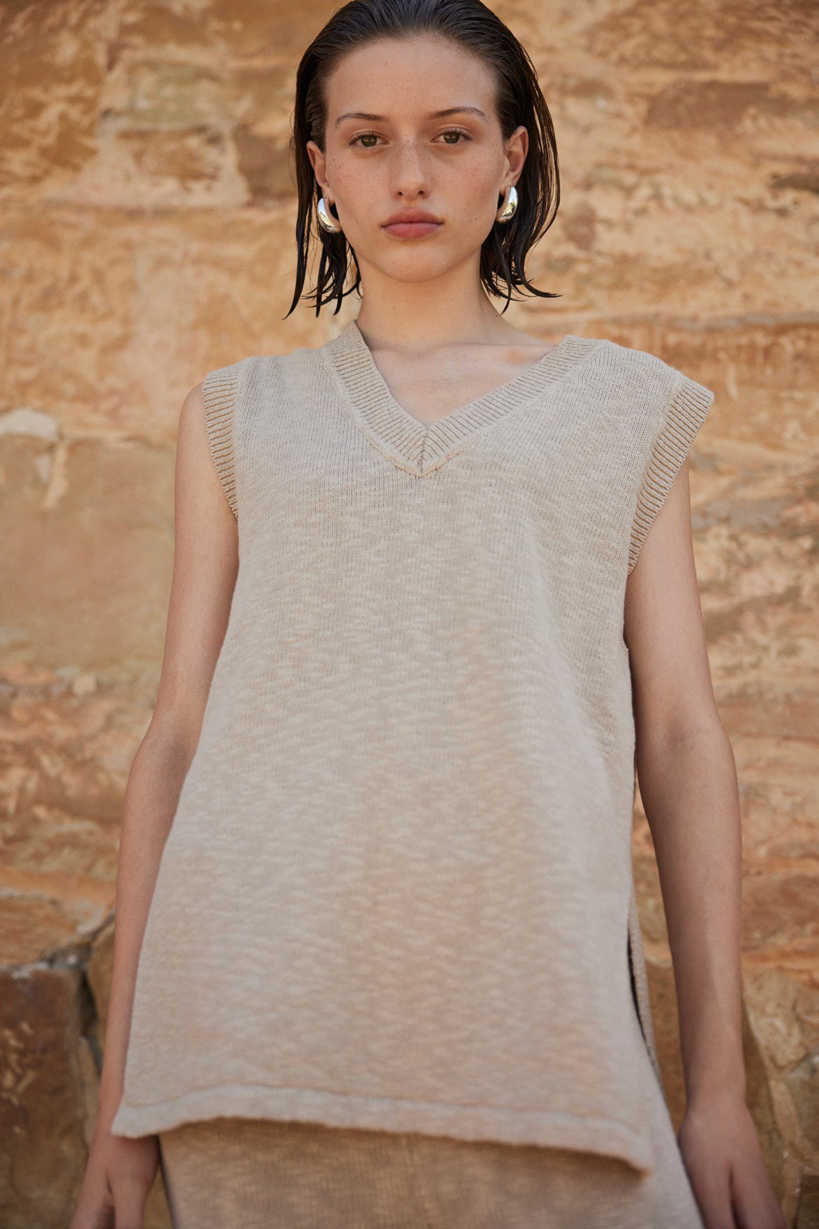 Emma Organic Cotton Vest - Taupe