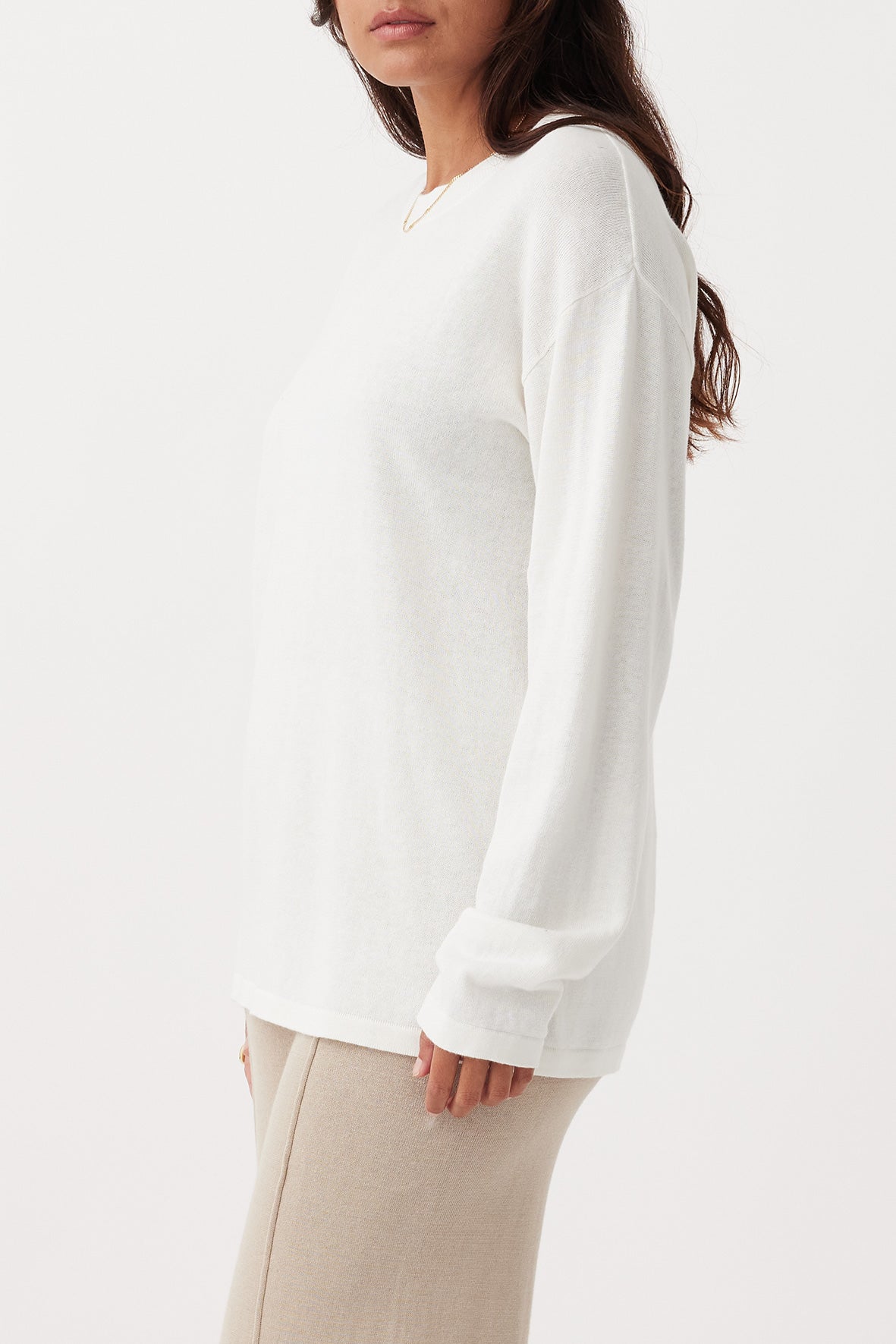 Ada Long Sleeve Organic Linen T-shirt - Cream