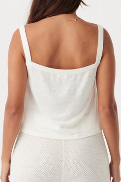 Back view of the Brie Tank in Cream, showing its simple and flattering design with ribbed straps.