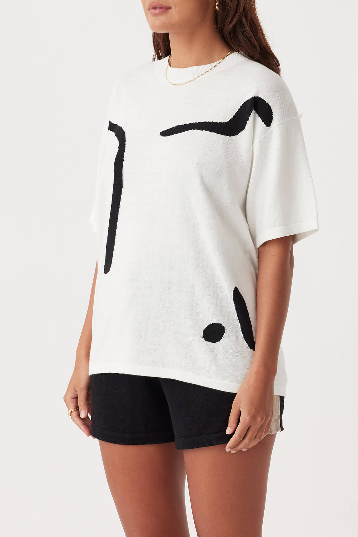 Hazel Organic Cotton-Linen Tshirt - Cream & Black