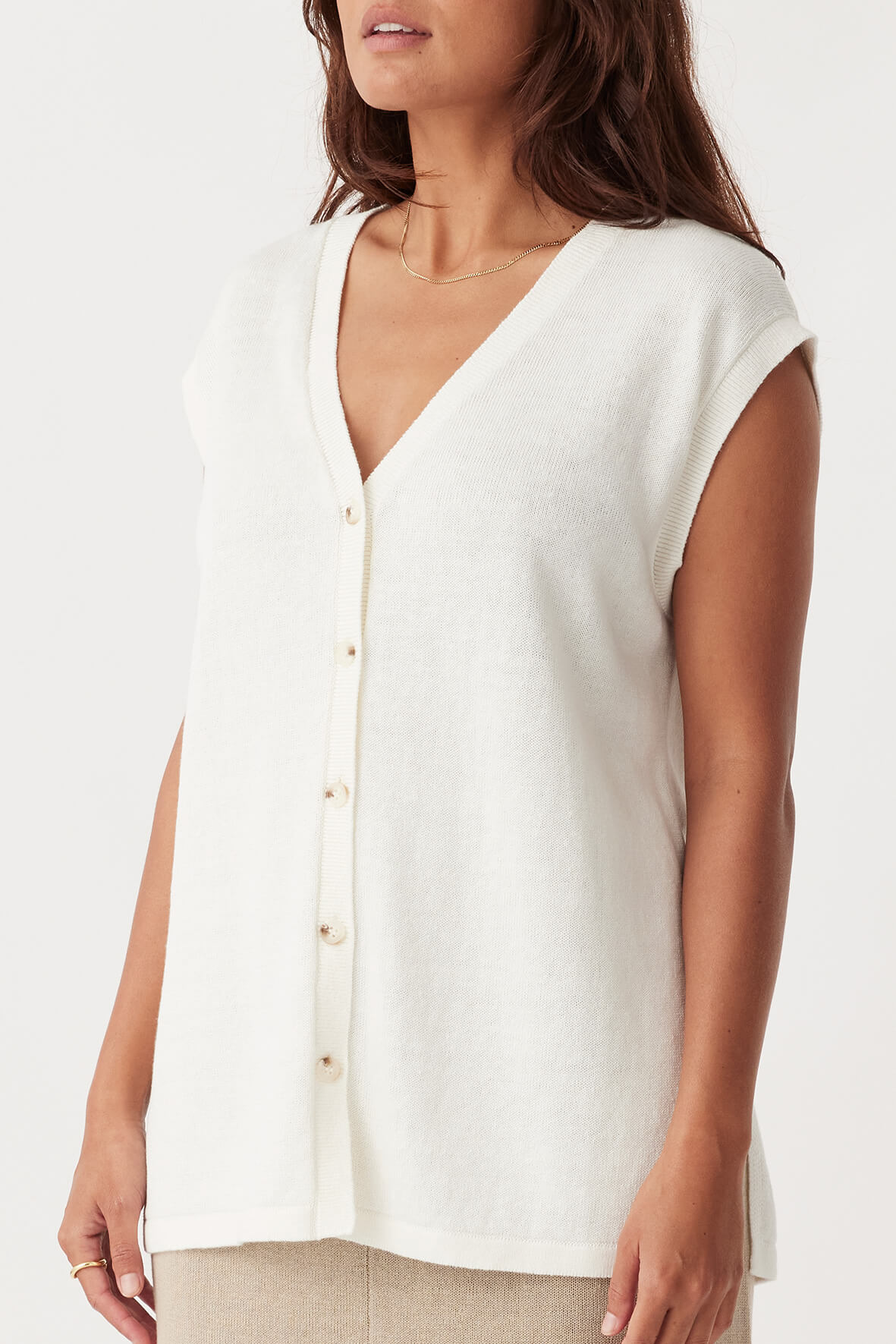 Ada Organic Cotton Linen Vest - Cream