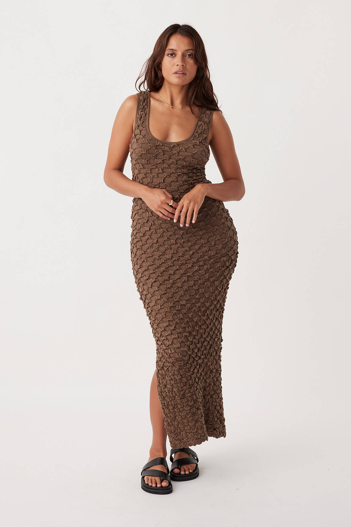 Mila Reversible Textured Maxi Dress - Cacao