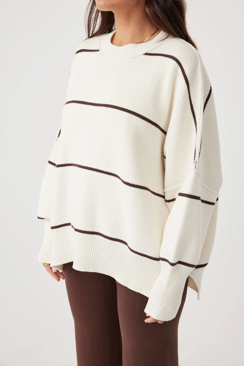 Harper Stripe Organic Knit Sweater - Cream & Chocolate