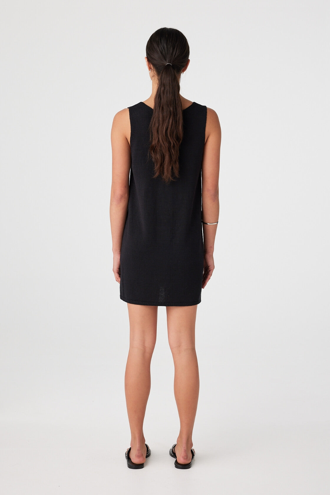 Poppy Mini Dress Black - Organic Cotton Linen, Relaxed V
