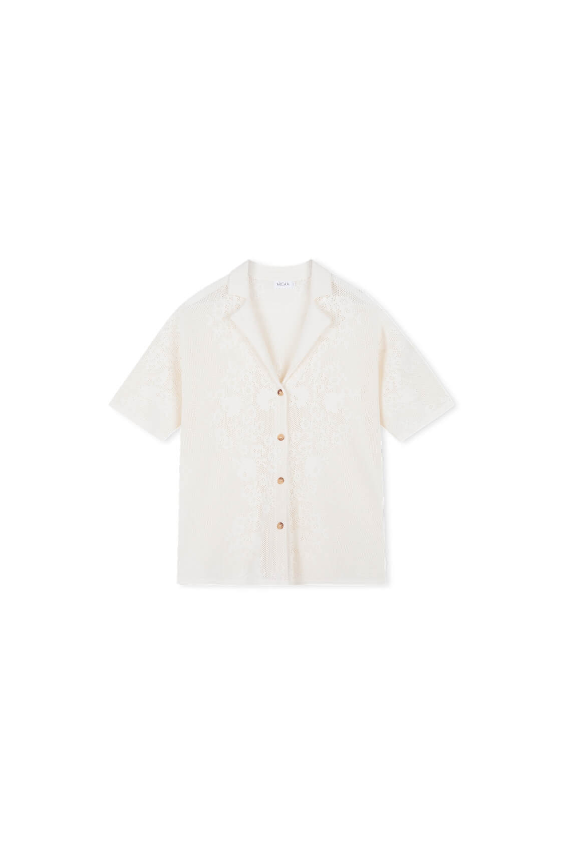 Lace white crochet shirt, breathable hemp cotton blend