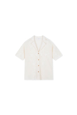 Lace white crochet shirt, breathable hemp cotton blend