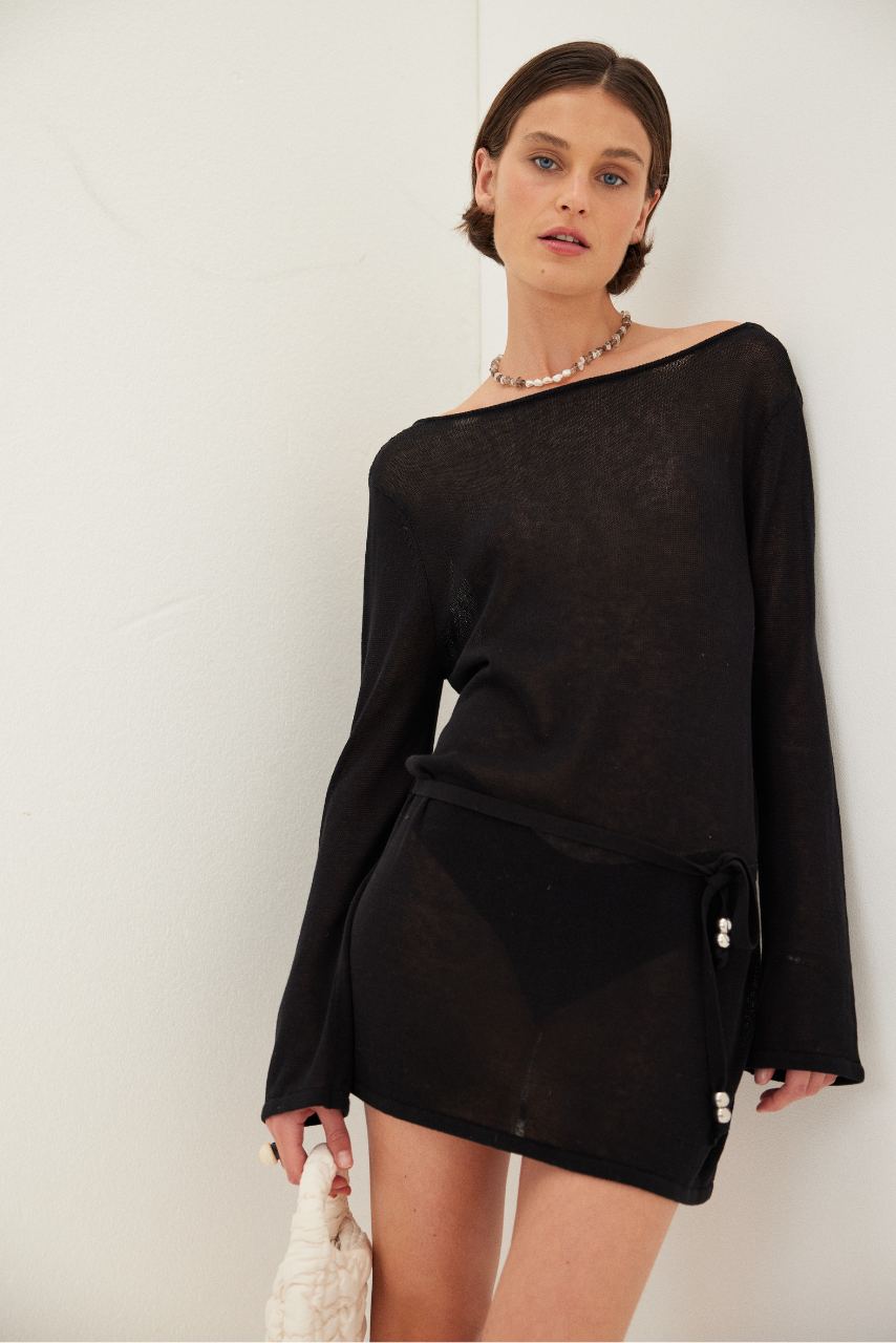 Nika Long Sleeve Mini Dress - Black