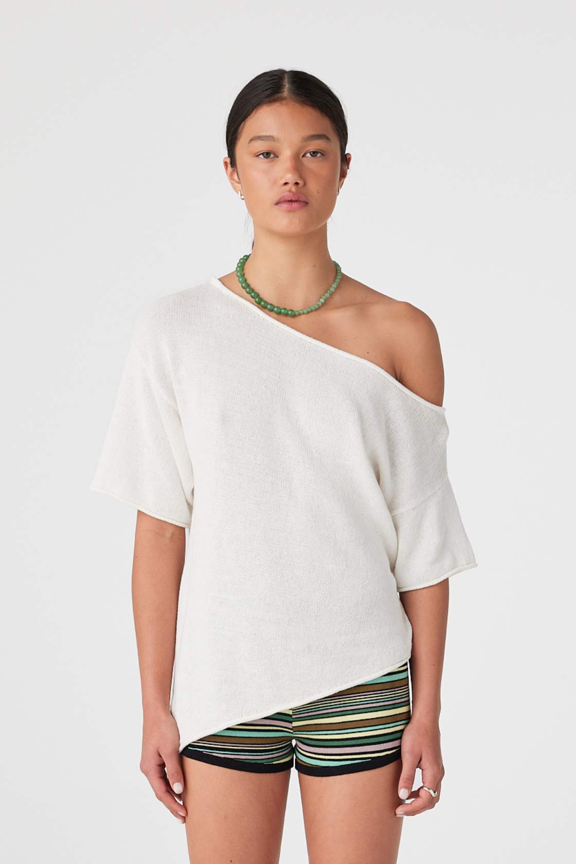 Alyia Asym Knit Tee - Cream