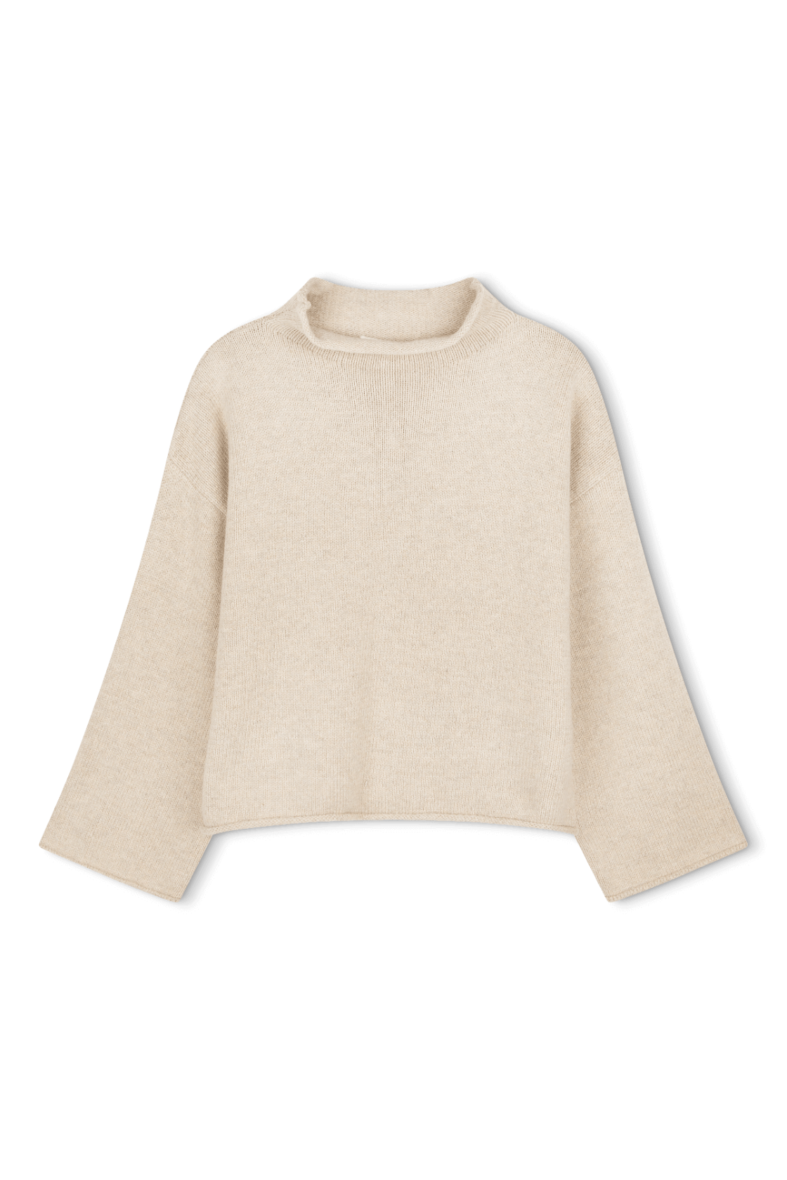 Maeve Sweater – Cropped Funnel-Neck Knit in Sand - Main Image