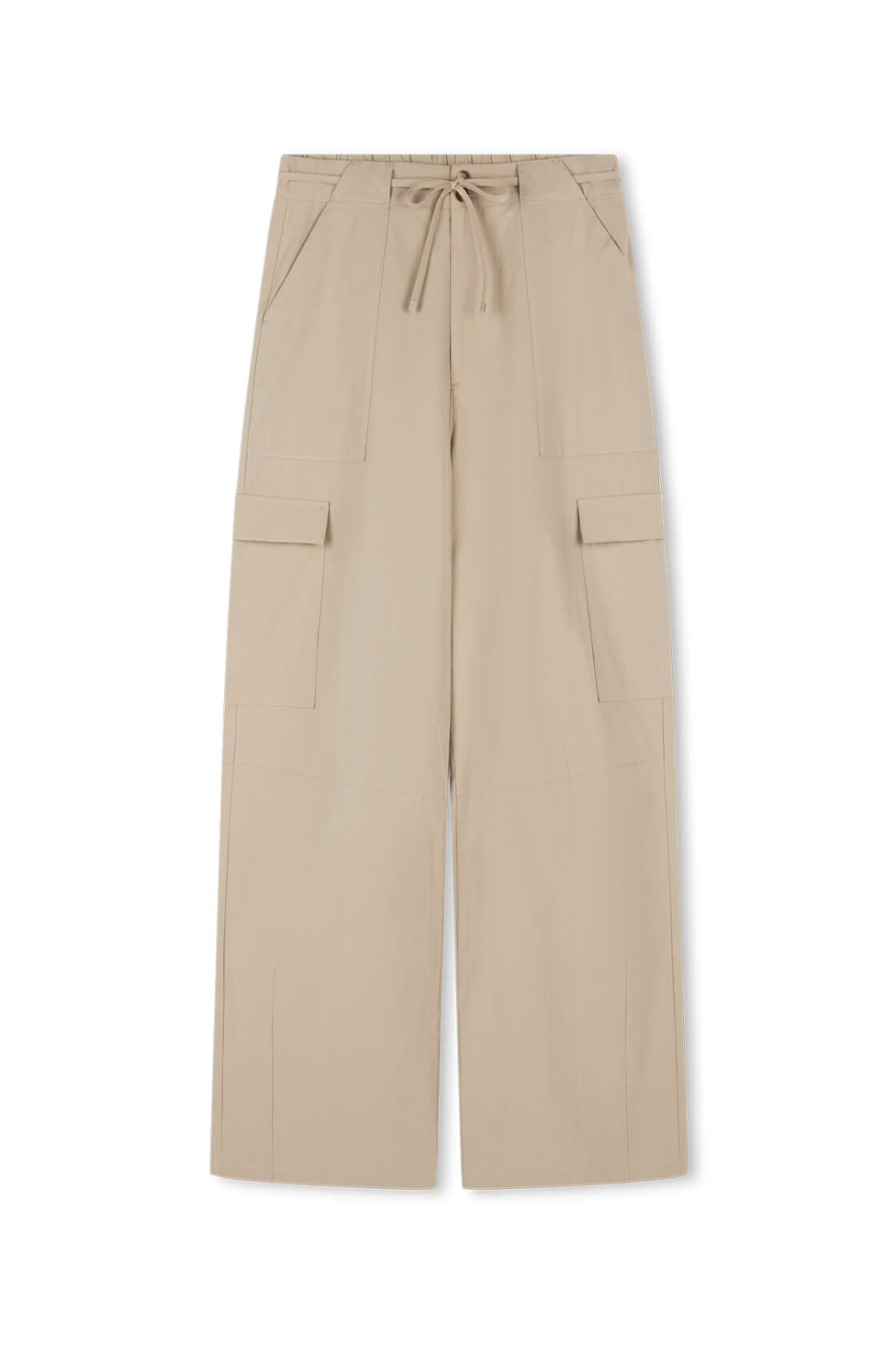 Beige pants with a tie waist on a white background