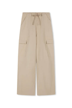Beige pants with a tie waist on a white background