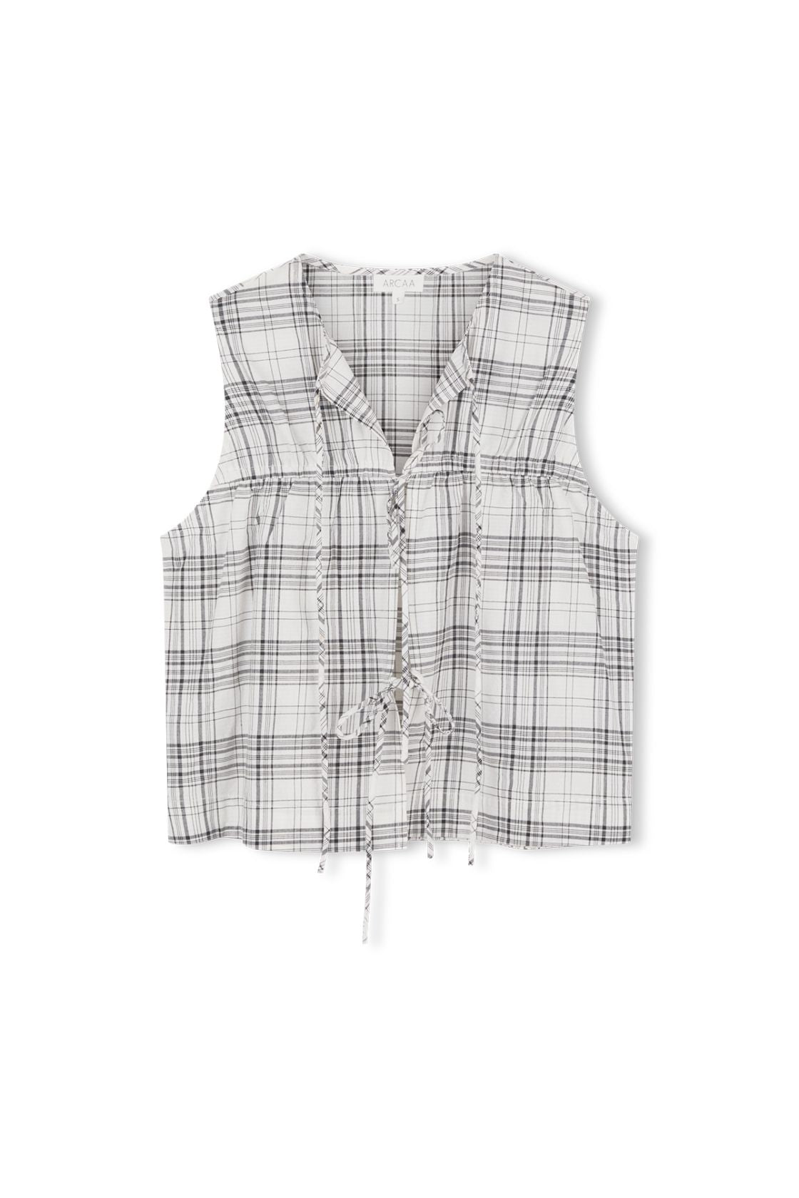 Camille Tie Top - Black & Cream Check