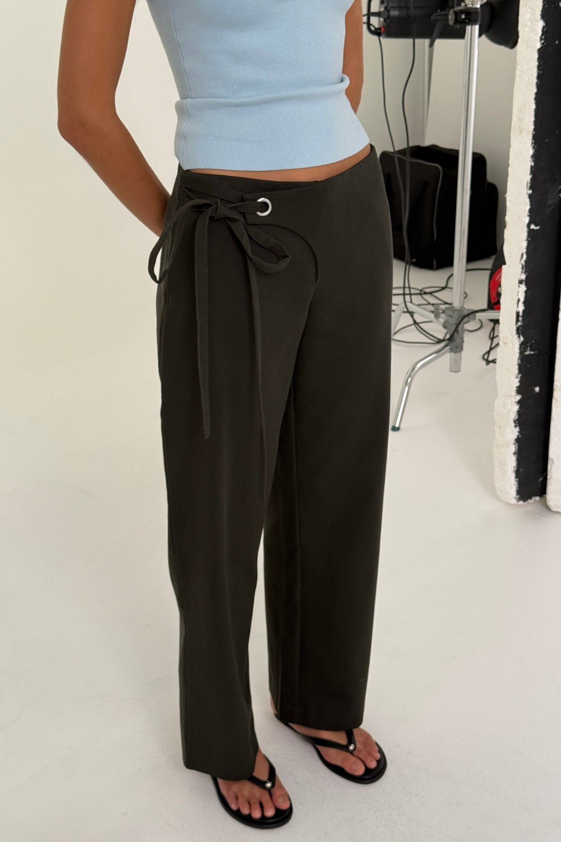 Lucia Tie Pant - Charcoal