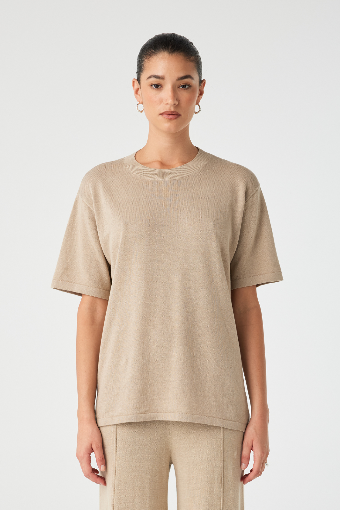 Ada Organic Cotton Linen T-Shirt - Taupe