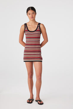 Fitted cotton mini dress styled for warm climates, in breathable cotton with no cling