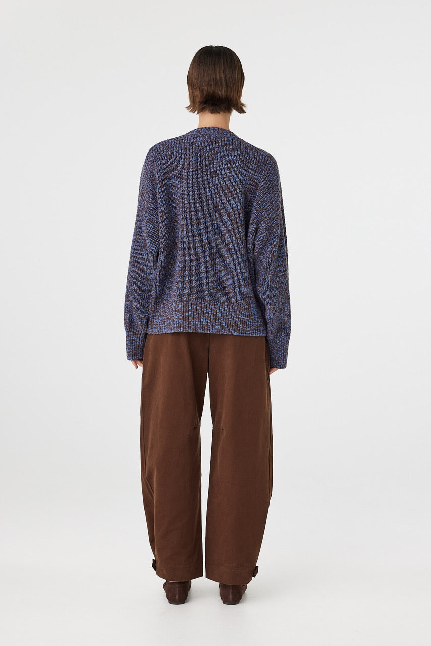 Eames Pant espresso back view highlighting adjustable waistband tabs and wide leg volume styled with brown shoes