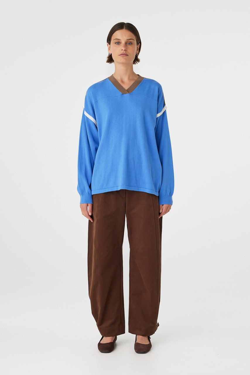 Eden Long Sleeve Tee - Royal Blue & Espresso