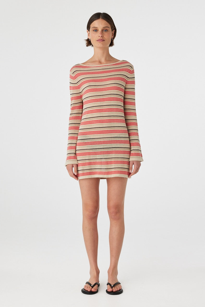 Full body view of lightweight cotton cover-up dress styled over swimwear