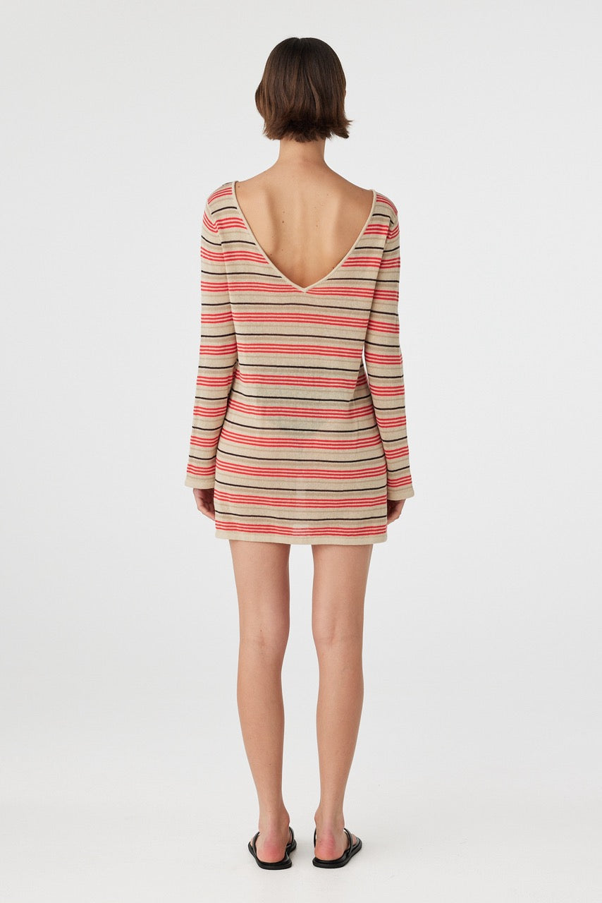 Back view of long sleeve mini dress with sheer cotton finish