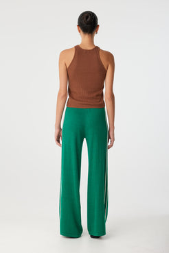Back view of fitted racerback tank in organic cotton and hemp knit.