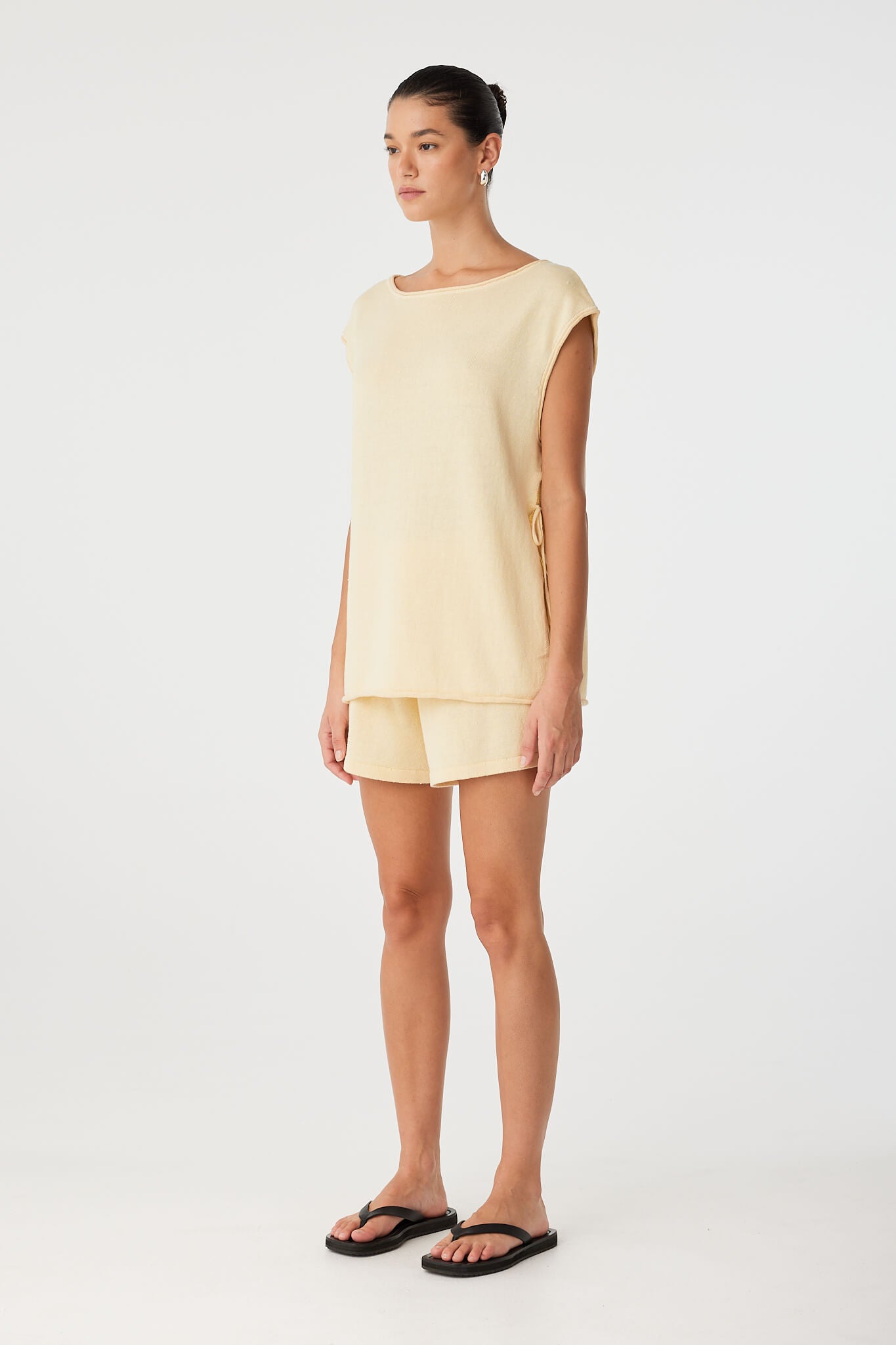 Relaxed styling of Poppy Top showing side opening and breezy movement.