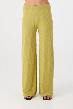 Textured knit pant in matcha green, crafted from 100% organic cotton. Lightweight and unlined for natural airflow.