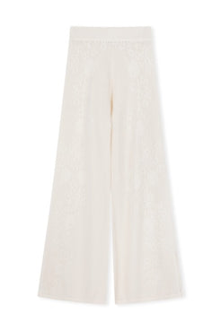 Lace crochet pants in a cream hemp cotton blend.