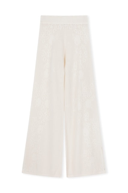 Lace crochet pants in a cream hemp cotton blend.