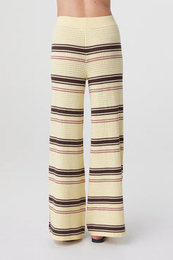 Willa Pant in Butter Espresso Stripe, close back view showing the elasticated waistband and relaxed fit through the leg.