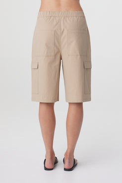 Daria Short in Camel, close back view showing the relaxed straight silhouette and cargo pockets.