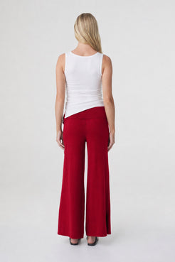 Nora Pant in Chilli, back view showing the clean waistband and relaxed wide leg fit.
