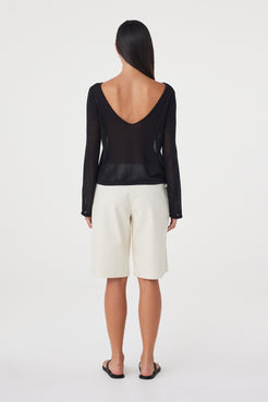 Back view of the Lucia Tie Bermuda Short in Bone showcasing the clean waistband and relaxed Bermuda-length fit.
