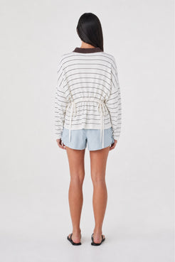 Back view of the Addie Short in Pale Blue featuring the relaxed silhouette and elasticated waistband.