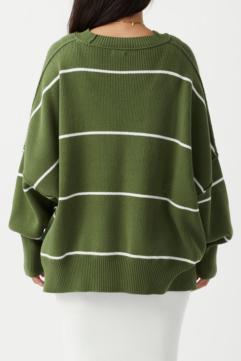 Harper Stripe Organic Knit Sweater - Caper & Cream