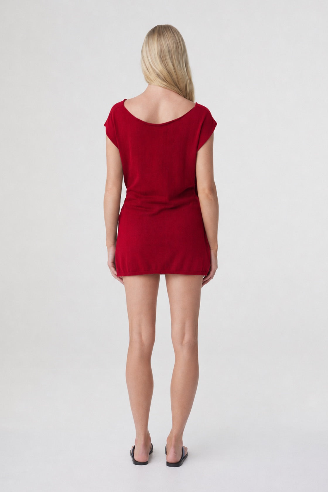 Nora Top in Chilli, back view showing the relaxed silhouette, low hip length and clean back neckline.