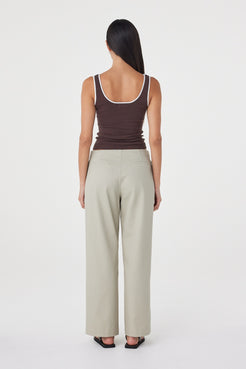 Back view of the Kaya Tank in Espresso & Cream showcasing the slim silhouette, contrast trim and clean knitted finish.